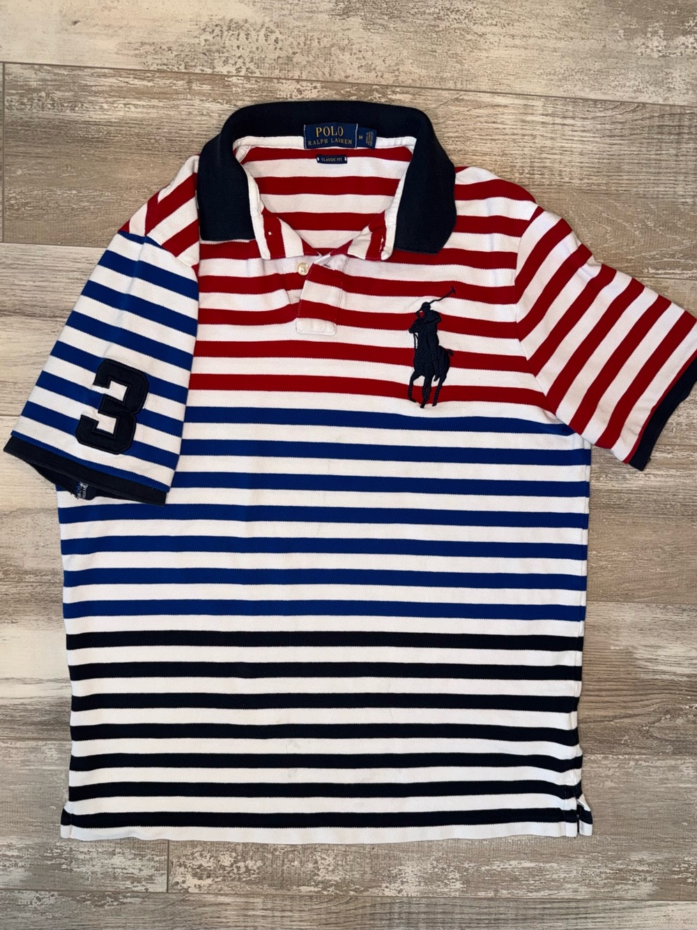 Polo Ralph Lauren Big Pony USA Flag Red White Blue Striped Polo Shirt Men’s M - Picture 3 of 9